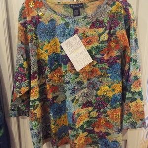 NWT WOMENS SZ 2X ARTOCAPES QVC PULLOVER 3/4 BLOUSE